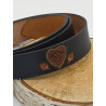 Ceinture cuir noir Coeur / Plume Paon
