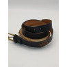 Ceinture cuir noir Coeur / Plume Paon